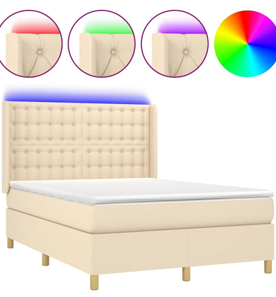 Boxspringbett mit Matratze & LED Creme 140x190 cm Stoff