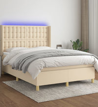 Boxspringbett mit Matratze & LED Creme 140x190 cm Stoff