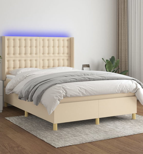 Boxspringbett mit Matratze & LED Creme 140x190 cm Stoff