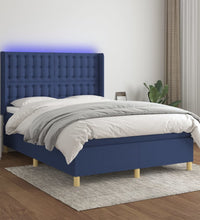 Boxspringbett mit Matratze & LED Blau 140x190 cm Stoff