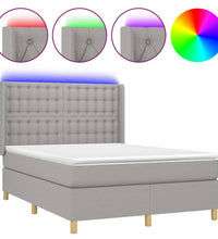 Boxspringbett mit Matratze & LED Hellgrau 140x200 cm Stoff
