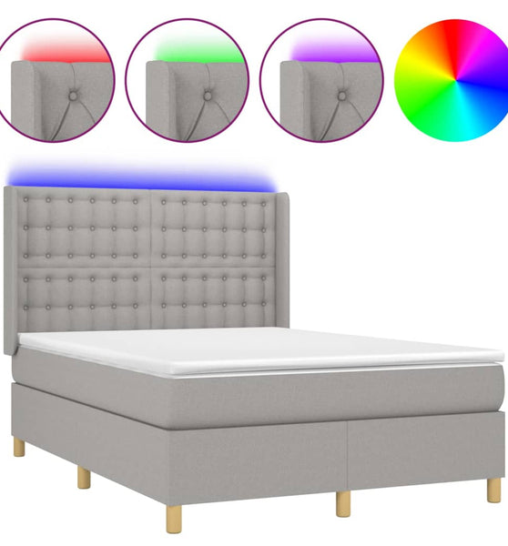 Boxspringbett mit Matratze & LED Hellgrau 140x200 cm Stoff
