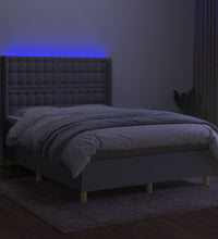 Boxspringbett mit Matratze & LED Hellgrau 140x200 cm Stoff