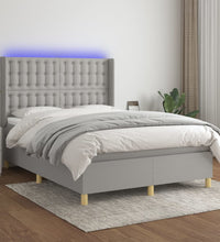 Boxspringbett mit Matratze & LED Hellgrau 140x200 cm Stoff