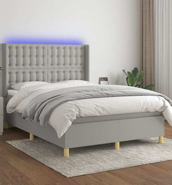 Boxspringbett mit Matratze & LED Hellgrau 140x200 cm Stoff