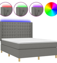 Boxspringbett mit Matratze & LED Dunkelgrau 140x200 cm Stoff