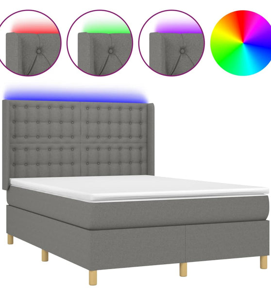 Boxspringbett mit Matratze & LED Dunkelgrau 140x200 cm Stoff