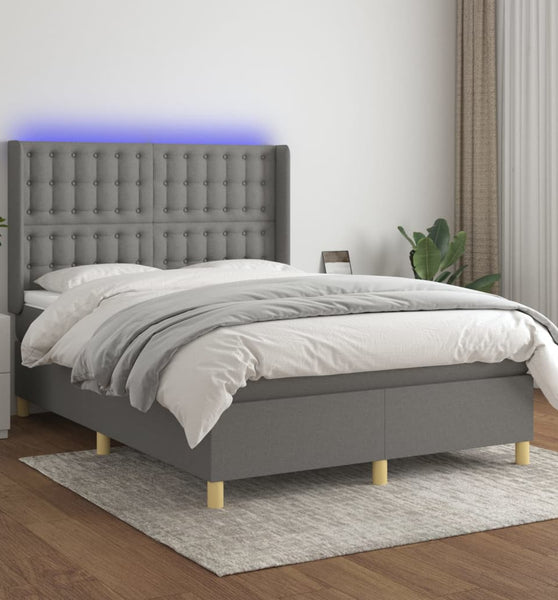 Boxspringbett mit Matratze & LED Dunkelgrau 140x200 cm Stoff