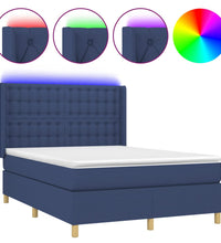 Boxspringbett mit Matratze & LED Blau 140x200 cm Stoff