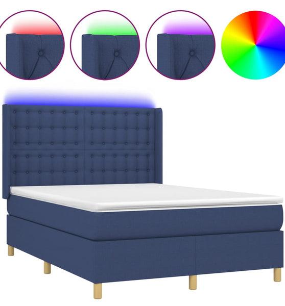 Boxspringbett mit Matratze & LED Blau 140x200 cm Stoff