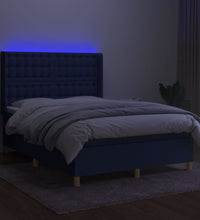 Boxspringbett mit Matratze & LED Blau 140x200 cm Stoff