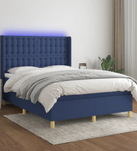 Boxspringbett mit Matratze & LED Blau 140x200 cm Stoff