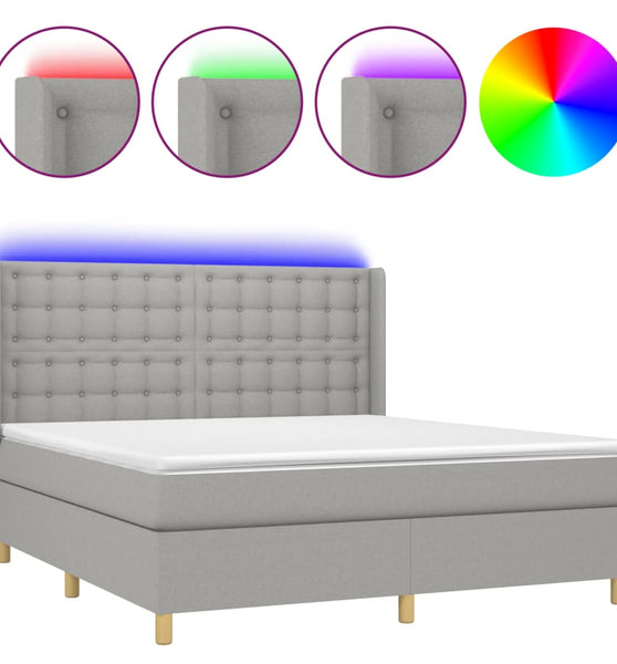 Boxspringbett mit Matratze & LED Hellgrau 180x200 cm Stoff