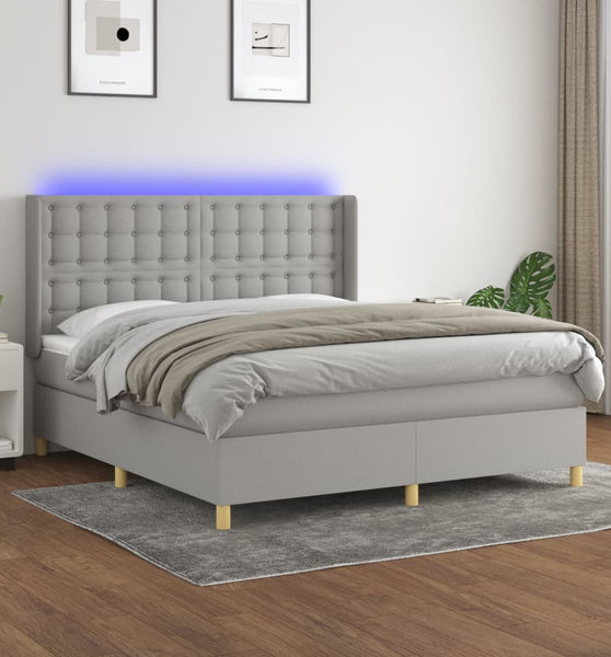 Boxspringbett mit Matratze & LED Hellgrau 180x200 cm Stoff