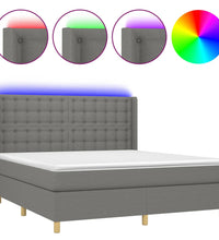 Boxspringbett mit Matratze & LED Dunkelgrau 180x200 cm Stoff