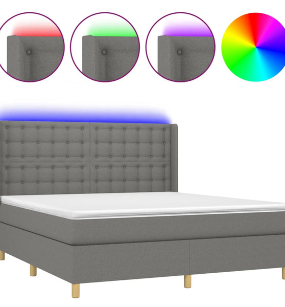 Boxspringbett mit Matratze & LED Dunkelgrau 180x200 cm Stoff