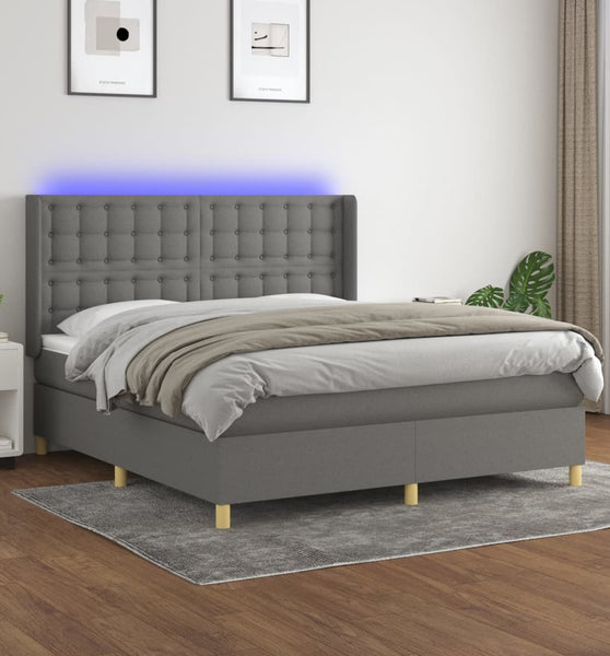 Boxspringbett mit Matratze & LED Dunkelgrau 180x200 cm Stoff