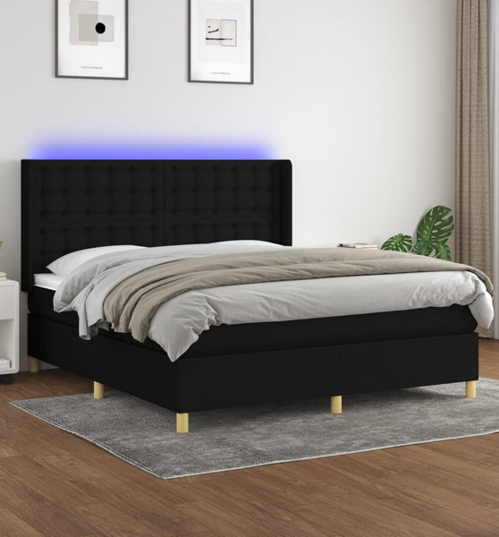 Boxspringbett mit Matratze & LED Schwarz 180x200 cm Stoff