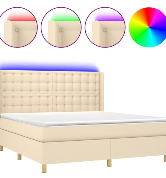 Boxspringbett mit Matratze & LED Creme 180x200 cm Stoff