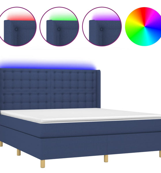 Boxspringbett mit Matratze & LED Blau 180x200 cm Stoff