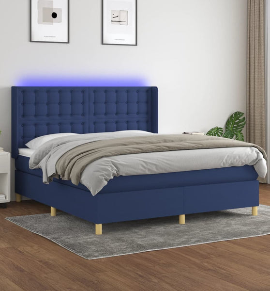 Boxspringbett mit Matratze & LED Blau 180x200 cm Stoff