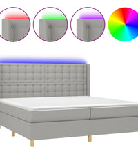 Boxspringbett mit Matratze & LED Hellgrau 200x200 cm Stoff
