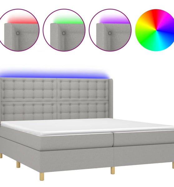 Boxspringbett mit Matratze & LED Hellgrau 200x200 cm Stoff