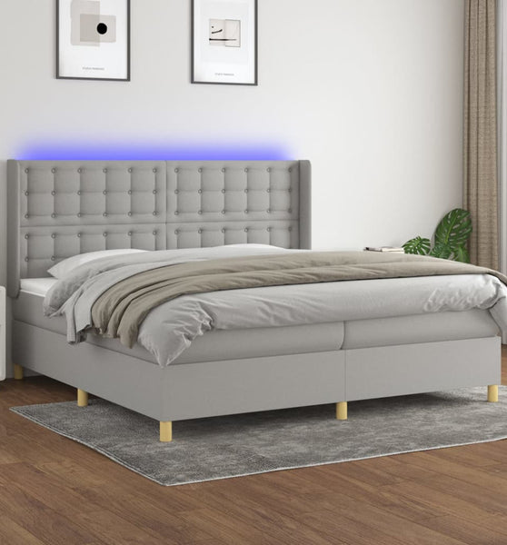 Boxspringbett mit Matratze & LED Hellgrau 200x200 cm Stoff