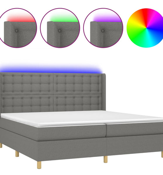 Boxspringbett mit Matratze & LED Dunkelgrau 200x200 cm Stoff
