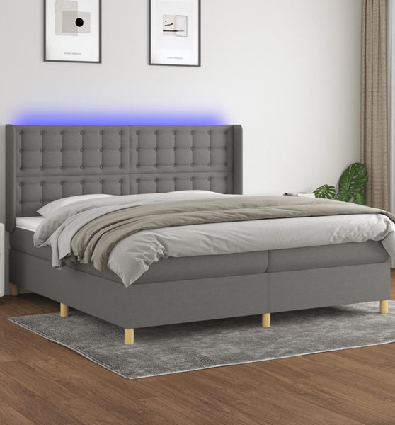 Boxspringbett mit Matratze & LED Dunkelgrau 200x200 cm Stoff