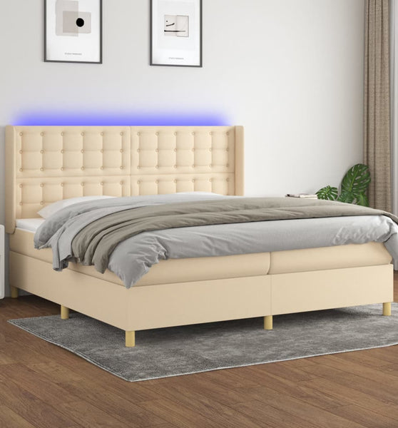 Boxspringbett mit Matratze & LED Creme 200x200 cm Stoff
