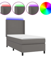 Boxspringbett mit Matratze & LED Grau 80x200 cm Kunstleder