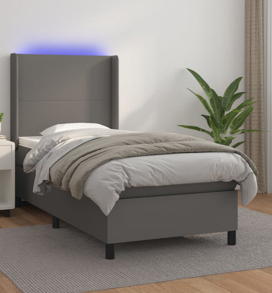 Boxspringbett mit Matratze & LED Grau 80x200 cm Kunstleder