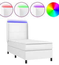 Boxspringbett mit Matratze & LED Weiß 100x200 cm Kunstleder
