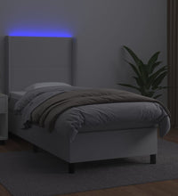 Boxspringbett mit Matratze & LED Weiß 100x200 cm Kunstleder