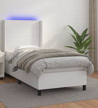 Boxspringbett mit Matratze & LED Weiß 100x200 cm Kunstleder