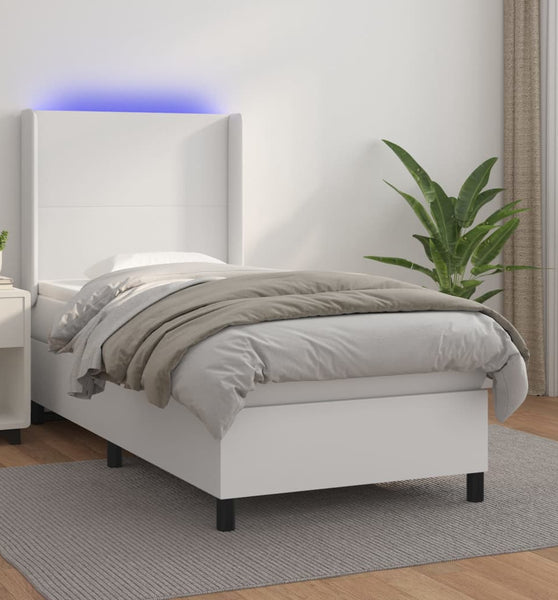 Boxspringbett mit Matratze & LED Weiß 100x200 cm Kunstleder
