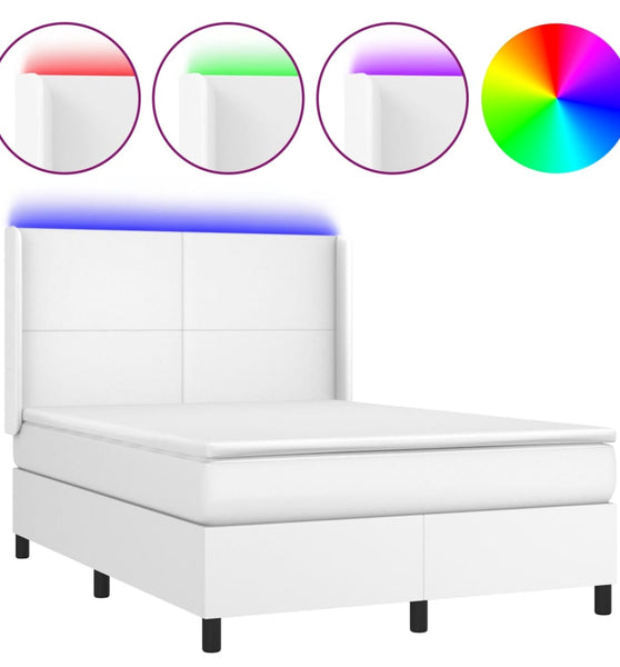 Boxspringbett mit Matratze & LED Weiß 140x190 cm Kunstleder
