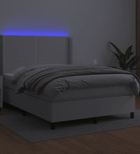 Boxspringbett mit Matratze & LED Weiß 140x190 cm Kunstleder