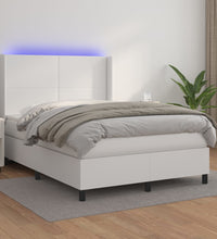 Boxspringbett mit Matratze & LED Weiß 140x190 cm Kunstleder