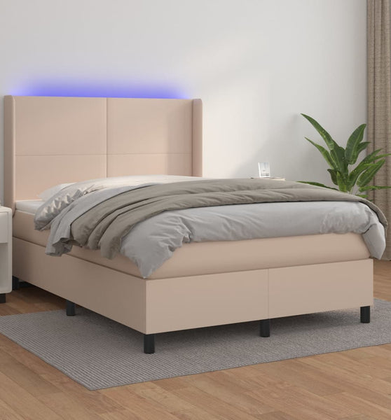 Boxspringbett mit Matratze & LED Cappuccino-Braun 140x190cm
