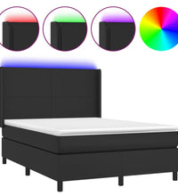 Boxspringbett mit Matratze & LED Schwarz 140x200 cm Kunstleder