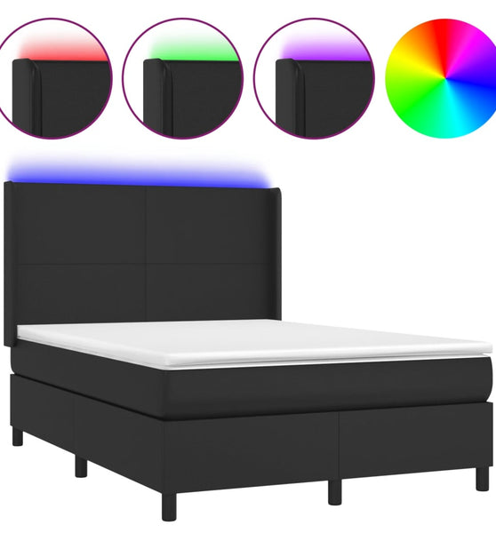 Boxspringbett mit Matratze & LED Schwarz 140x200 cm Kunstleder