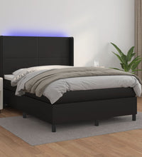 Boxspringbett mit Matratze & LED Schwarz 140x200 cm Kunstleder