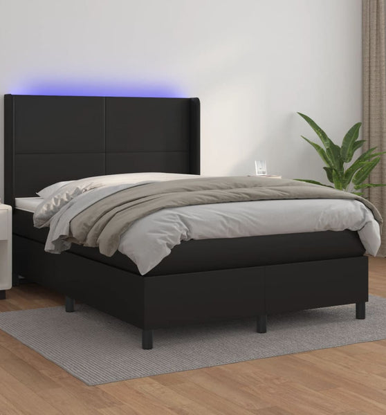 Boxspringbett mit Matratze & LED Schwarz 140x200 cm Kunstleder