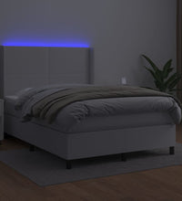 Boxspringbett mit Matratze & LED Weiß 140x200 cm Kunstleder