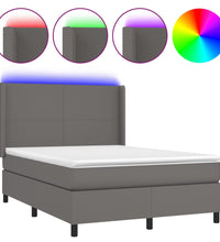 Boxspringbett mit Matratze & LED Grau 140x200 cm Kunstleder