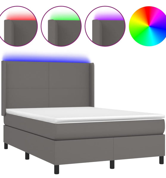 Boxspringbett mit Matratze & LED Grau 140x200 cm Kunstleder