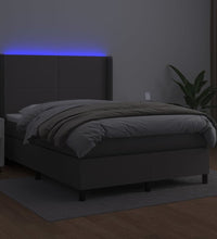 Boxspringbett mit Matratze & LED Grau 140x200 cm Kunstleder