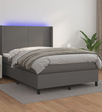 Boxspringbett mit Matratze & LED Grau 140x200 cm Kunstleder